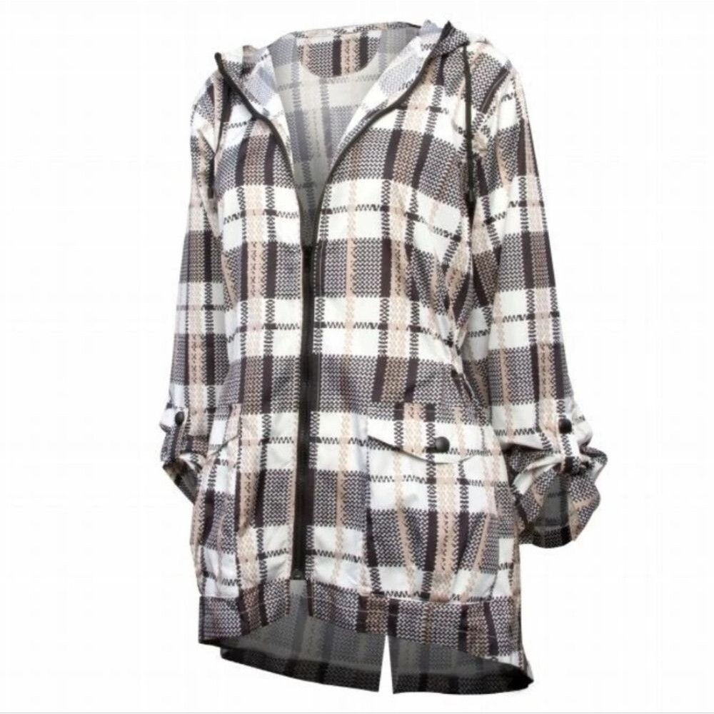 ShedRain Nwt Hi-Lo Packable Rain Jacket Royal Latte BLACK Plaid Medium